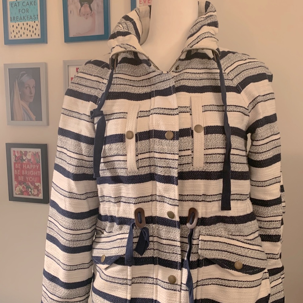 LOFT Navy & Cream Striped Jacket